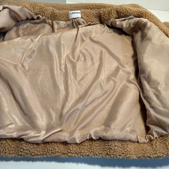 I.AM.GIA Jacket Size L Pixie Sherpa Teddy Tan Caramel Zip Up Oversized - Picture 7 of 12